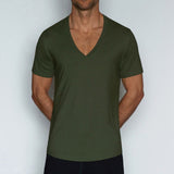 Perfect Pima Relaxed Deep V-Neck T-Shirt Gladwin Green