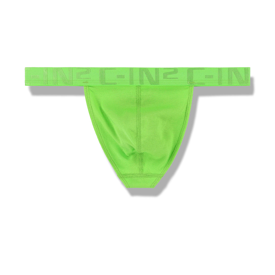 Mens Smooth Front, Skinny Strap, T-Back thong - shown in Lime